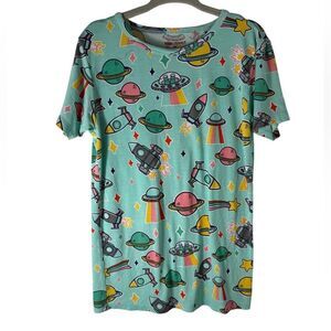 Posh Peanut Alien UFO Space Print Two Piece Bamboo Pajama Set